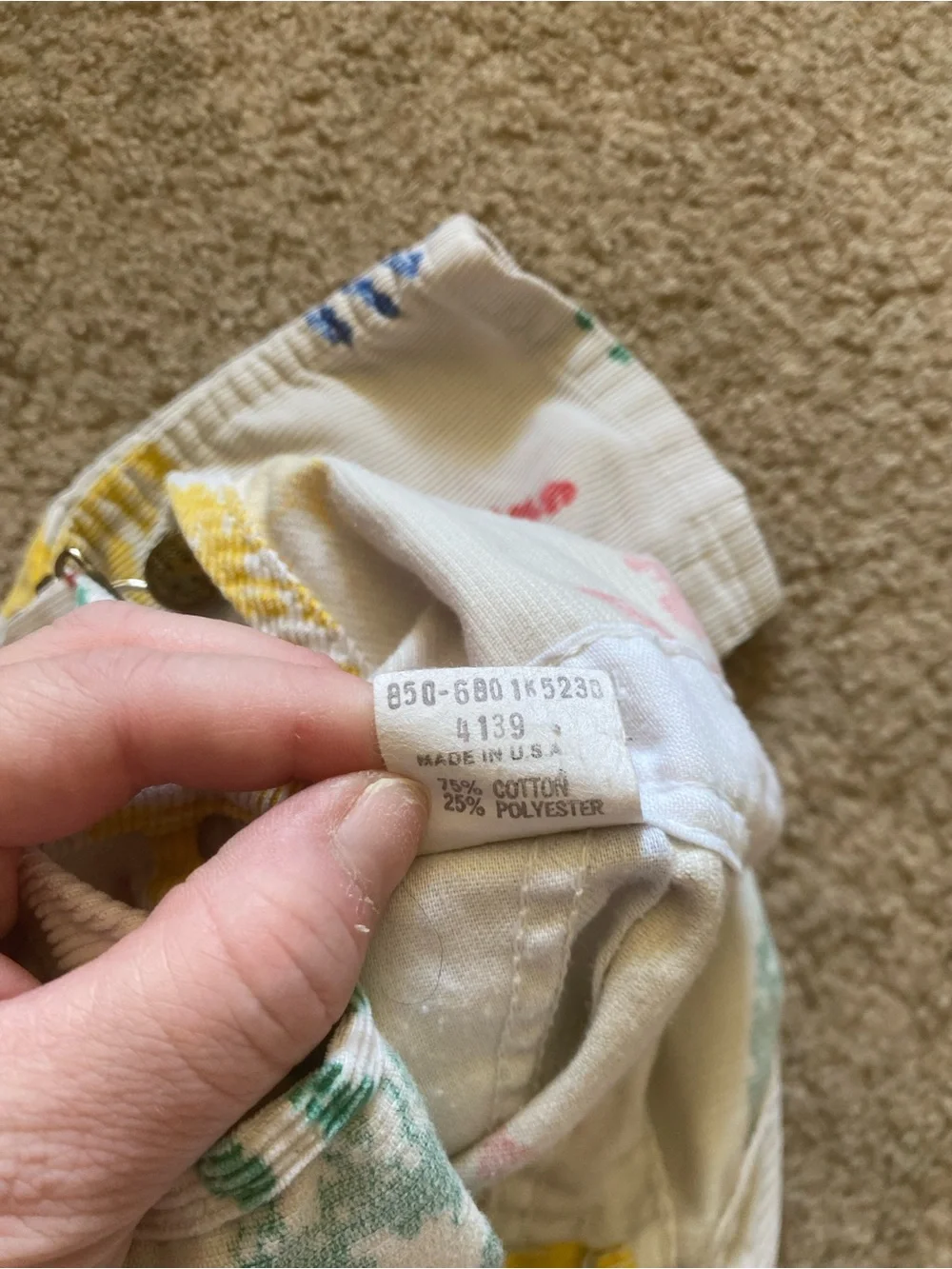 VTG 90s Oshkosh Handprint Corduroy Overalls 12 M White Vestback Made in USA